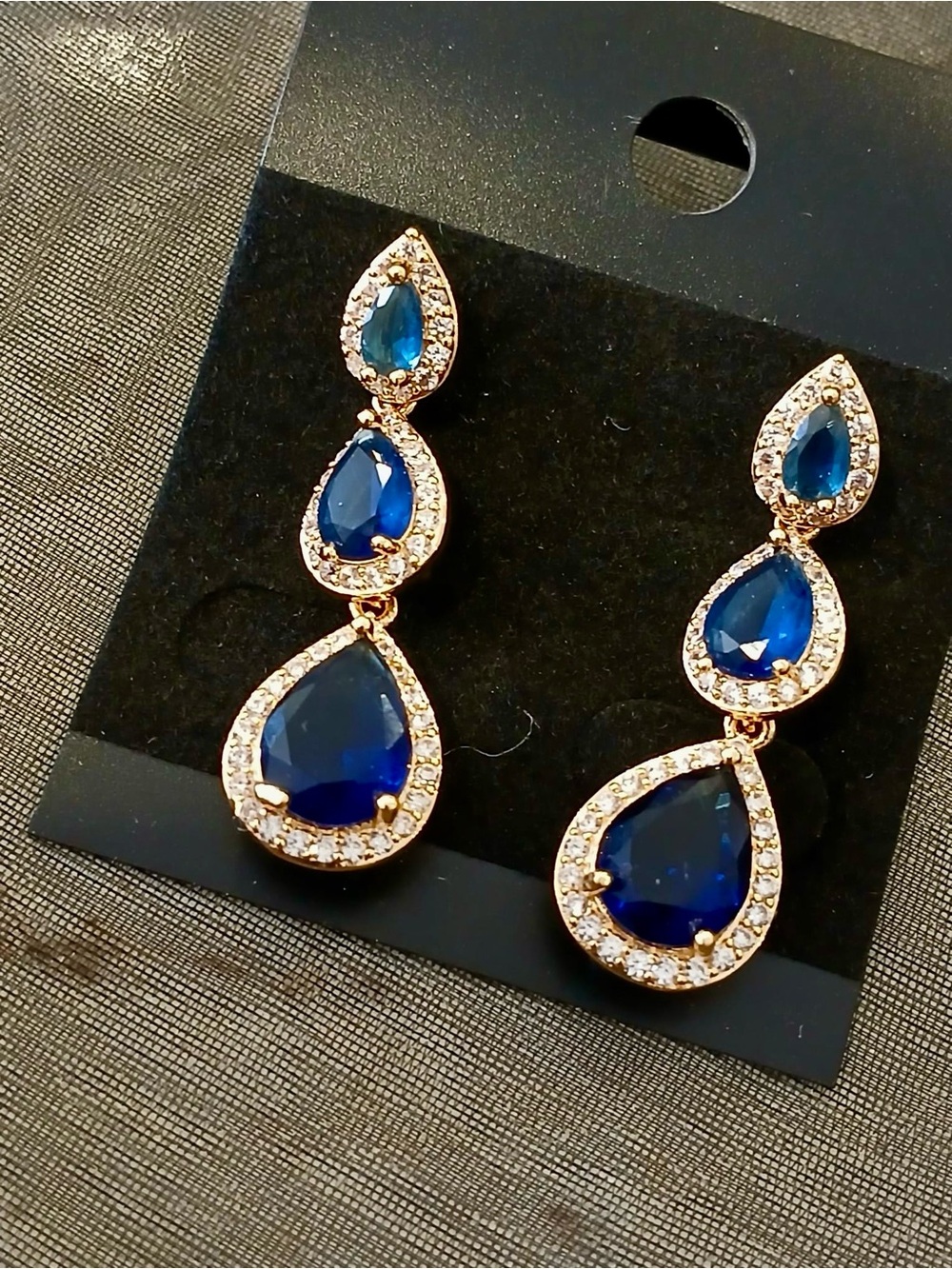 Gold-Tone Blue Teardrop Drop Earrings - Women Jewelry small